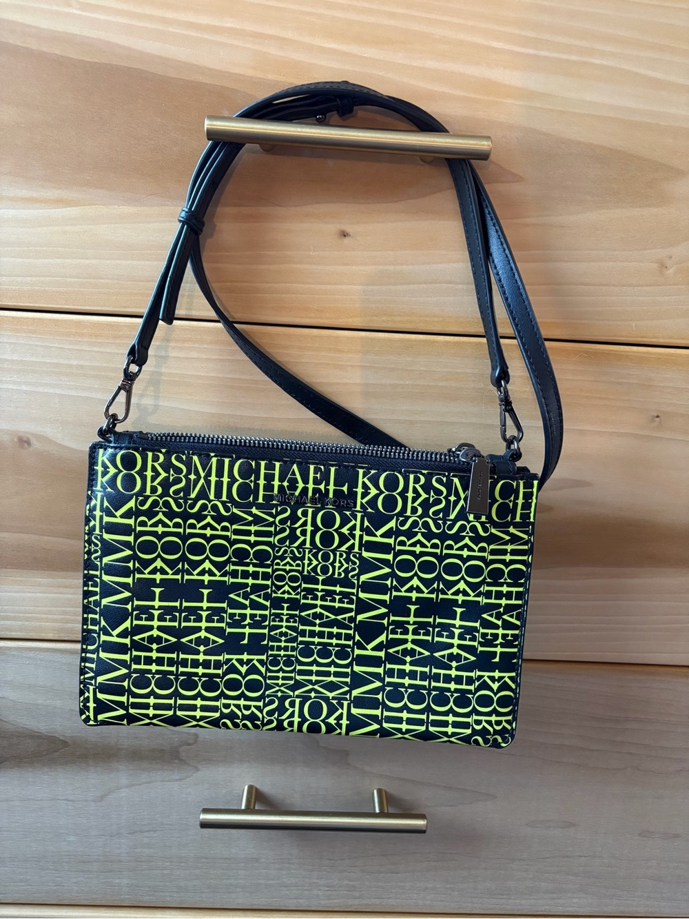 Michael Kors Neon Yellow and Black Logo Crossbody Bag